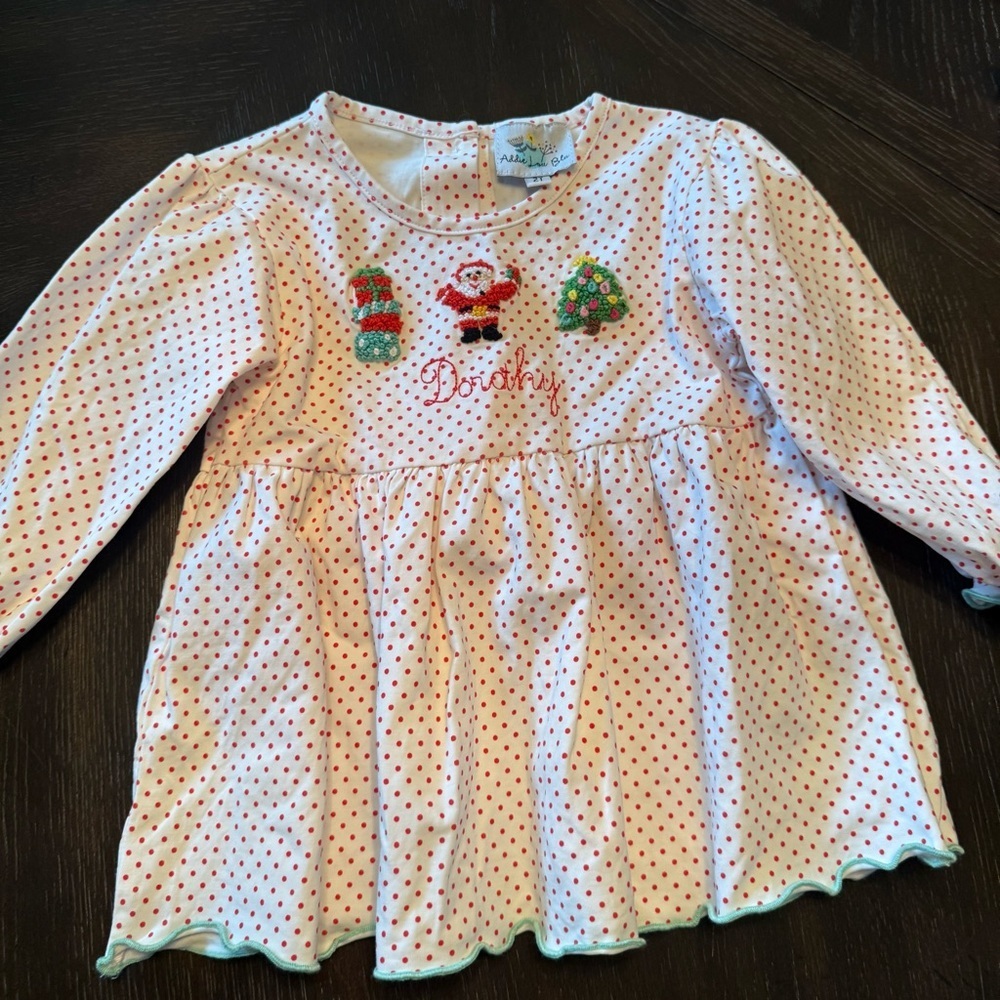 Christmas tunic top embroidered “Dorothy” name size 2T